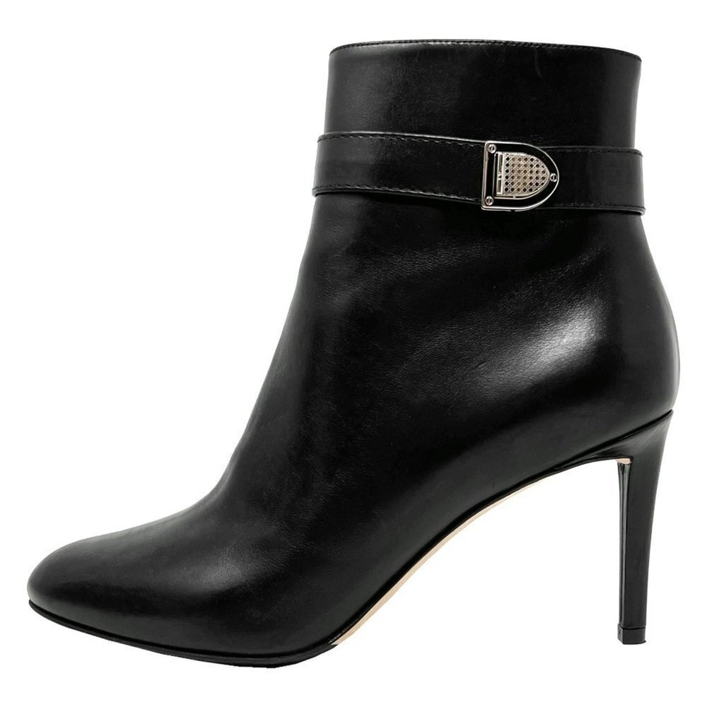 Christian Dior Black Leather Buckle‎ Pointed Toe Stiletto Ankle Boots 39.5